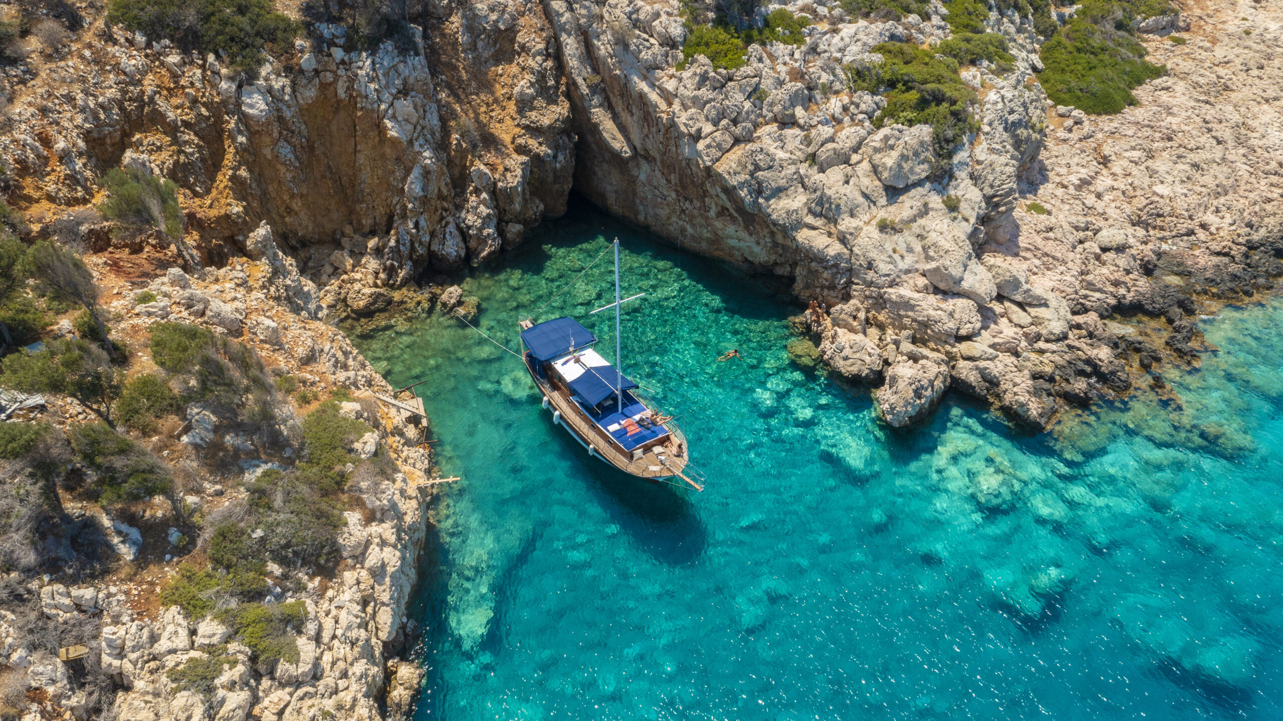 Lycia Boat moored in a picturesque, tranquil Kalkan bay